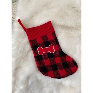 Plaid Pet Paw Print Stocking Red Black Buffalo Checkered 12"